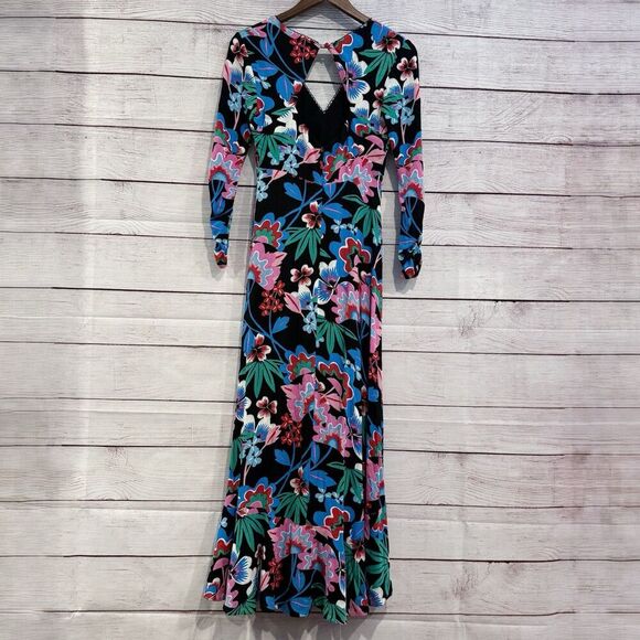 Anthropologie Maeve Ruched Floral Maxi Dress Long Sleeve Size 00 Boho Chic - Picture 3 of 15